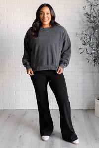 Building Habits Twill Flared Crossover Waist Pant in Black - 1985 the VAULT Boutique