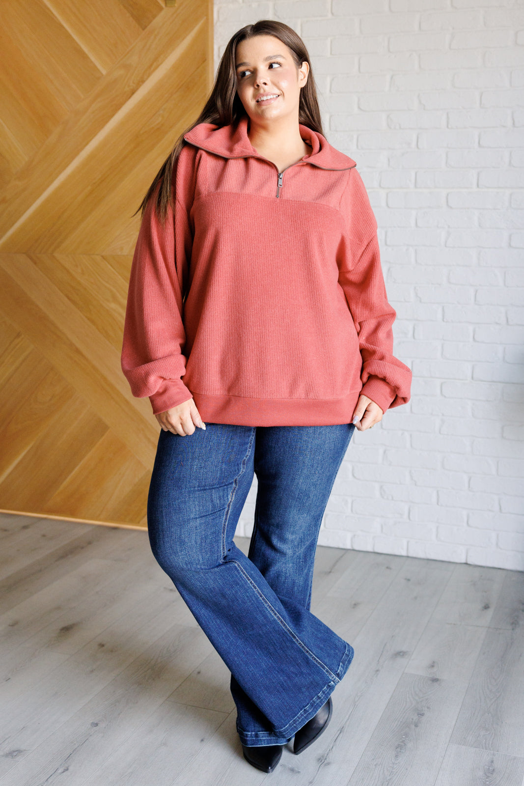 Quite the Impression Half Zip Pullover in Rust - 1985 the VAULT Boutique