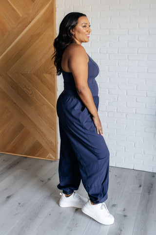 Raising Heart Rate Cut Out Jumpsuit in Navy - 1985 the VAULT Boutique