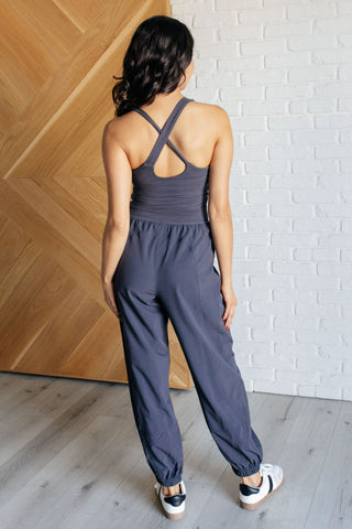 Raising Heart Rate Cutout Jumpsuit in Charcoal - 1985 the VAULT Boutique