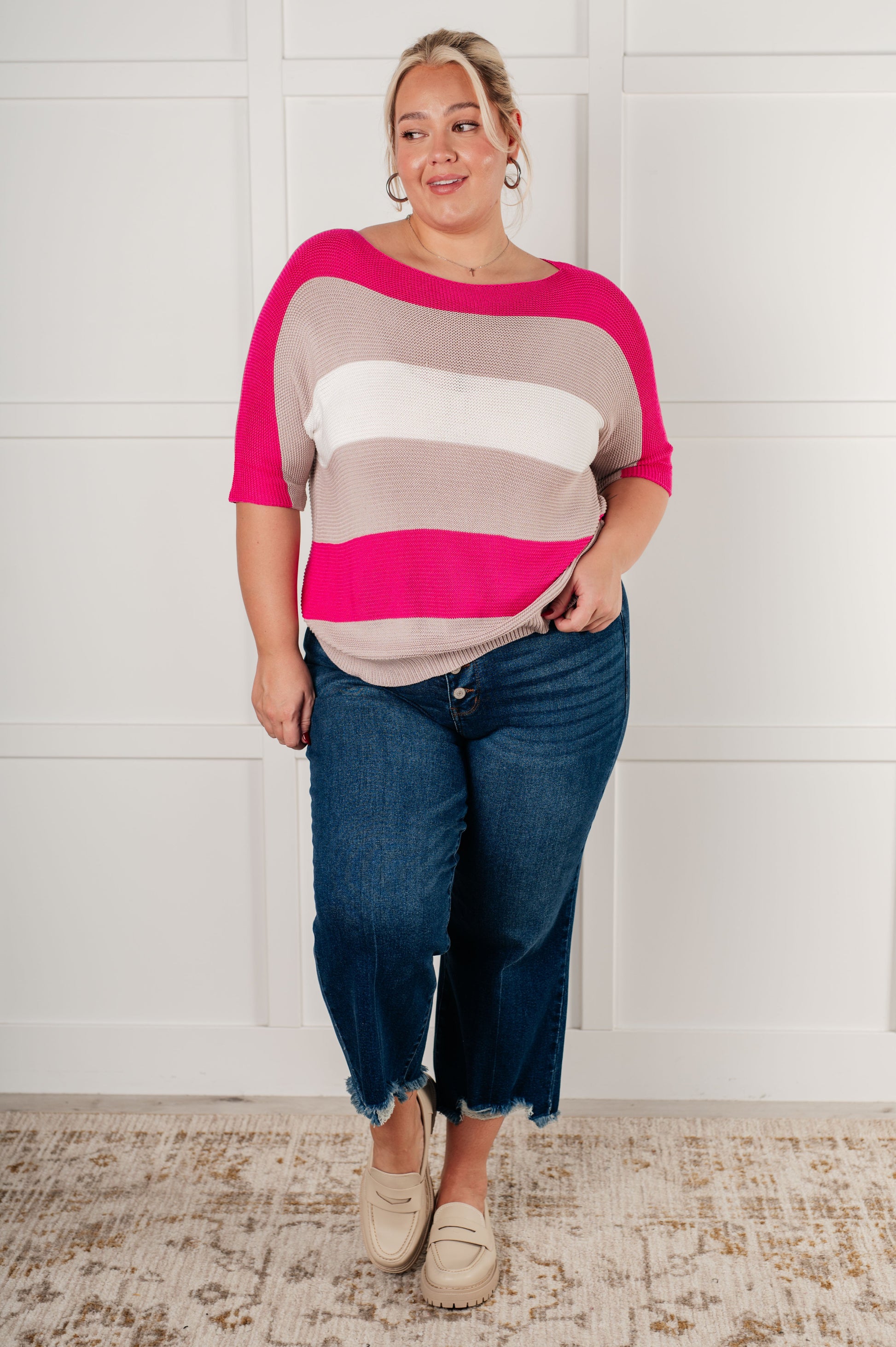 Rows Of Rose Short Sleeve Knit Top - 1985 the VAULT Boutique