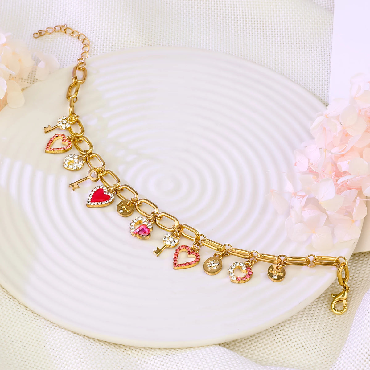 Heart! Key! Locks! Zirconia Golden Charm Bracelet - 1985 the VAULT Boutique