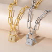 Rhinestone Lock & Key Paperclip Chain Necklace - 1985 the VAULT Boutique