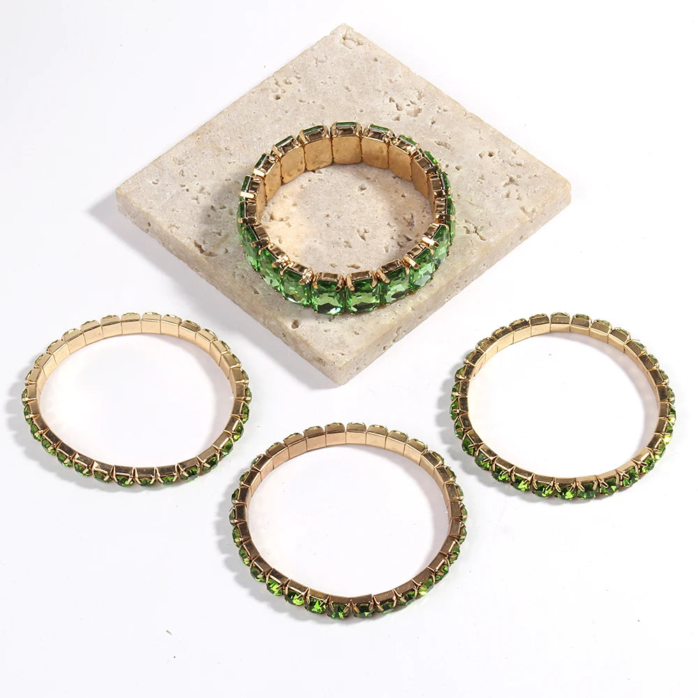 4 pcs Multicolor Crystal Glass Elastic Stack Bracelet Set - 1985 the VAULT Boutique