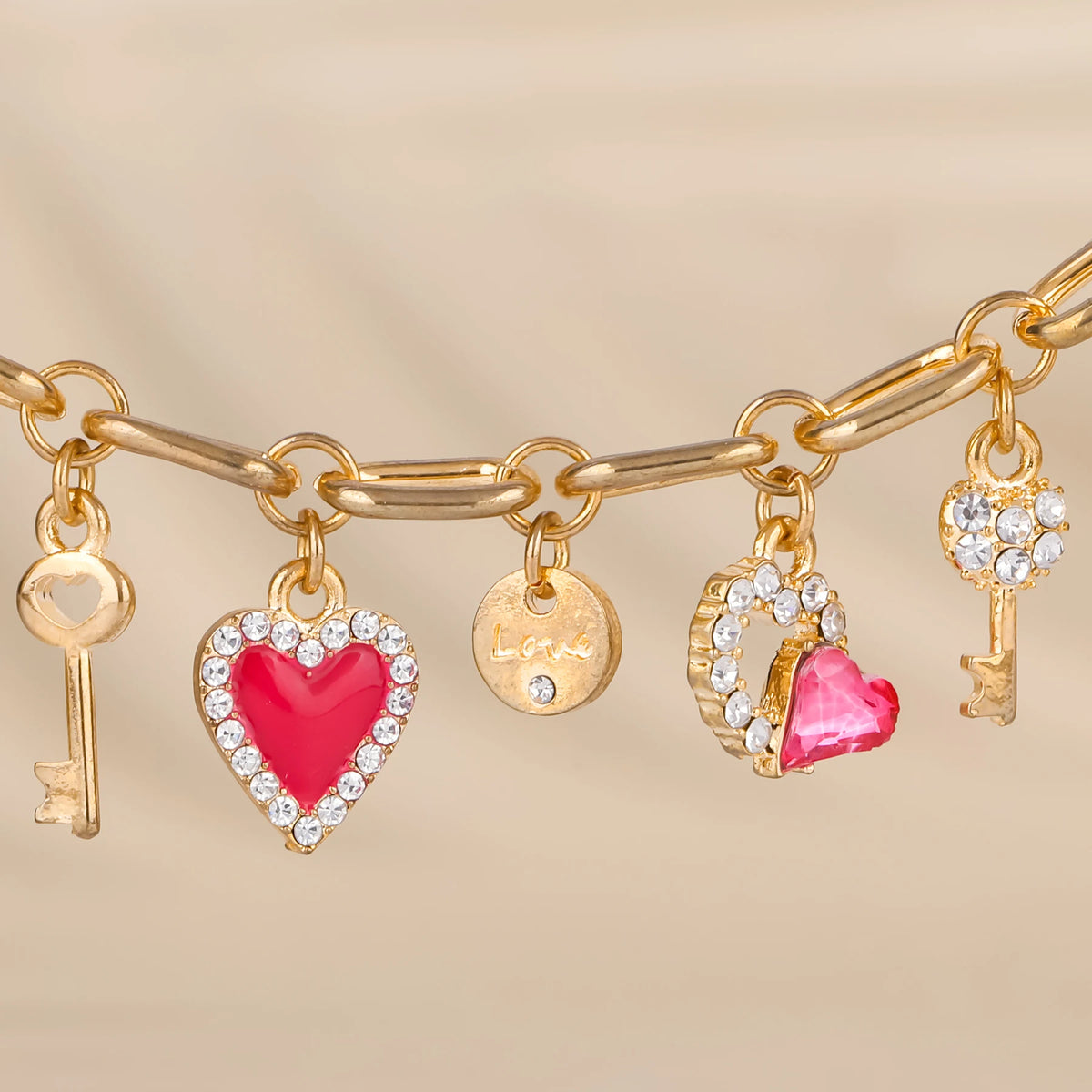 Heart! Key! Locks! Zirconia Golden Charm Bracelet - 1985 the VAULT Boutique