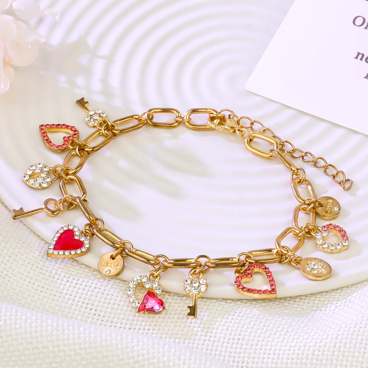 Heart! Key! Locks! Zirconia Golden Charm Bracelet - 1985 the VAULT Boutique