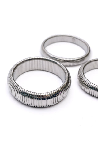 Sassy but Classy Ribbed Bangles in Silver Set of 3 - 1985 the VAULT Boutique