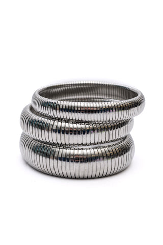 Sassy but Classy Ribbed Bangles in Silver Set of 3 - 1985 the VAULT Boutique