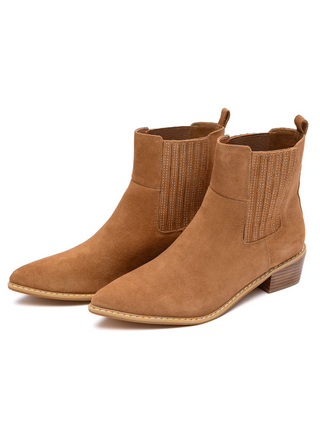 Leonor Suede Ankle Boot in Tan - 1985 the VAULT Boutique