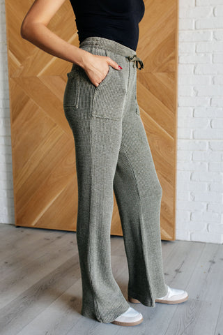 Set Process Mineral Wash Waffle Knit Pants in Olive - 1985 the VAULT Boutique