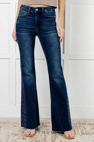 Shannon Mid Rise Rhinestone Detail Flare Jeans - 1985 the VAULT Boutique