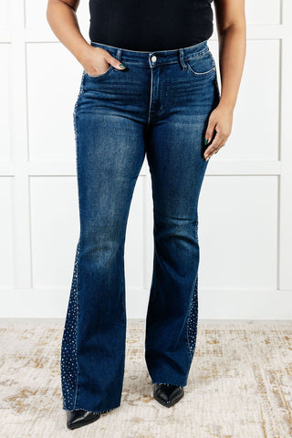 Shannon Mid Rise Rhinestone Detail Flare Jeans - 1985 the VAULT Boutique