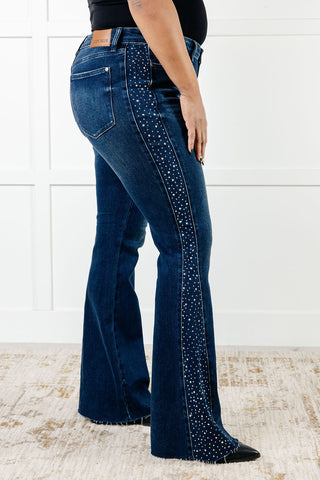 Shannon Mid Rise Rhinestone Detail Flare Jeans - 1985 the VAULT Boutique