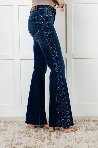 Shannon Mid Rise Rhinestone Detail Flare Jeans - 1985 the VAULT Boutique