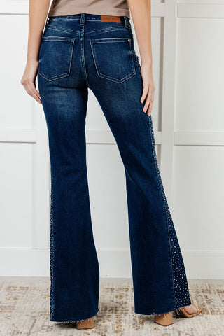 Shannon Mid Rise Rhinestone Detail Flare Jeans - 1985 the VAULT Boutique