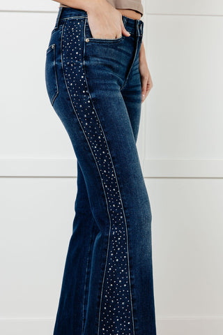 Shannon Mid Rise Rhinestone Detail Flare Jeans - 1985 the VAULT Boutique