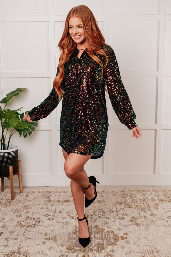 Shimmering Splendor Sequin Shirt Dress - 1985 the VAULT Boutique