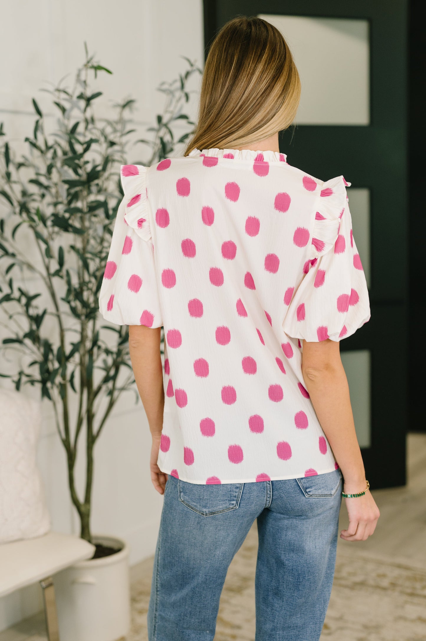 Shopping Spree Notched Neck Puff Sleeve Blouse