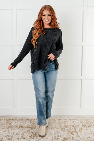 Simple Silhouette Brushed Hacci Sweater in Black - 1985 the VAULT Boutique