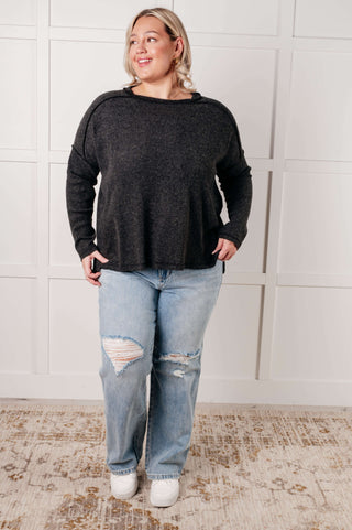 Simply Basic Ribbed Hacci Sweater in Black - 1985 the VAULT Boutique