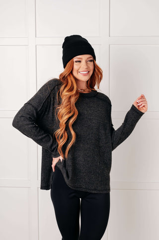 Simply Basic Ribbed Hacci Sweater in Black - 1985 the VAULT Boutique