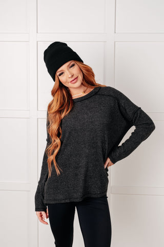 Simply Basic Ribbed Hacci Sweater in Black - 1985 the VAULT Boutique