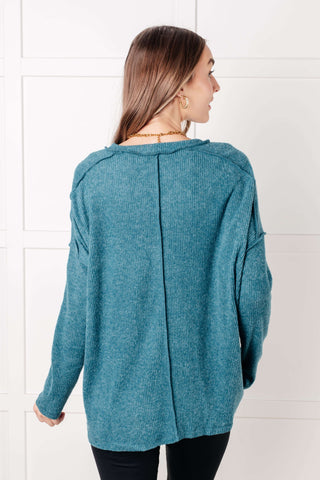 Simply Basic Ribbed Hacci Sweater in Teal - 1985 the VAULT Boutique