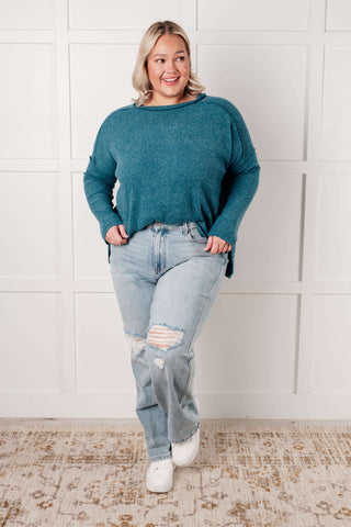 Simply Basic Ribbed Hacci Sweater in Teal - 1985 the VAULT Boutique