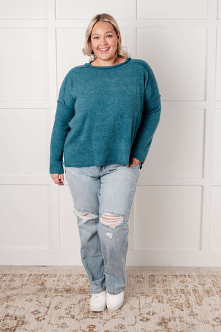 Simply Basic Ribbed Hacci Sweater in Teal - 1985 the VAULT Boutique