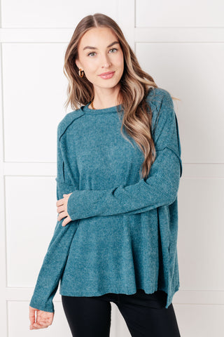 Simply Basic Ribbed Hacci Sweater in Teal - 1985 the VAULT Boutique