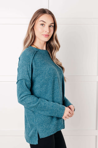 Simply Basic Ribbed Hacci Sweater in Teal - 1985 the VAULT Boutique