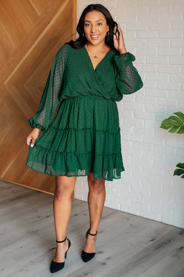 Starlit Glow V-Neck Tiered Dress in Hunter Green - 1985 the VAULT Boutique