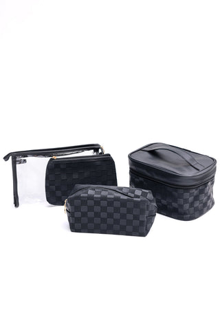 Subtly Checked Cosmetic Bags set of 4 in Black - 1985 the VAULT Boutique