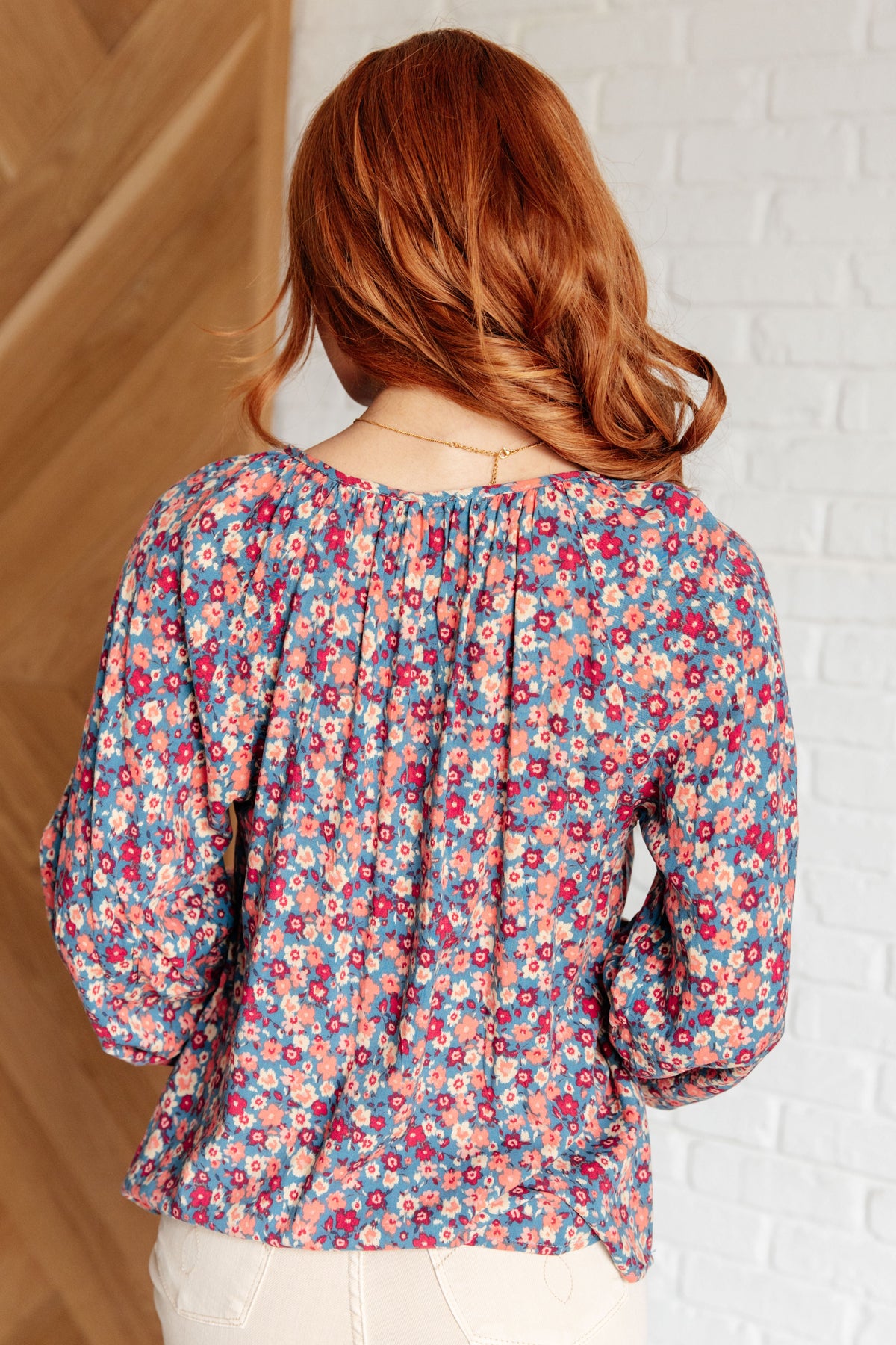 Sunday Brunch Blouse in Denim Floral - 1985 THE VAULT