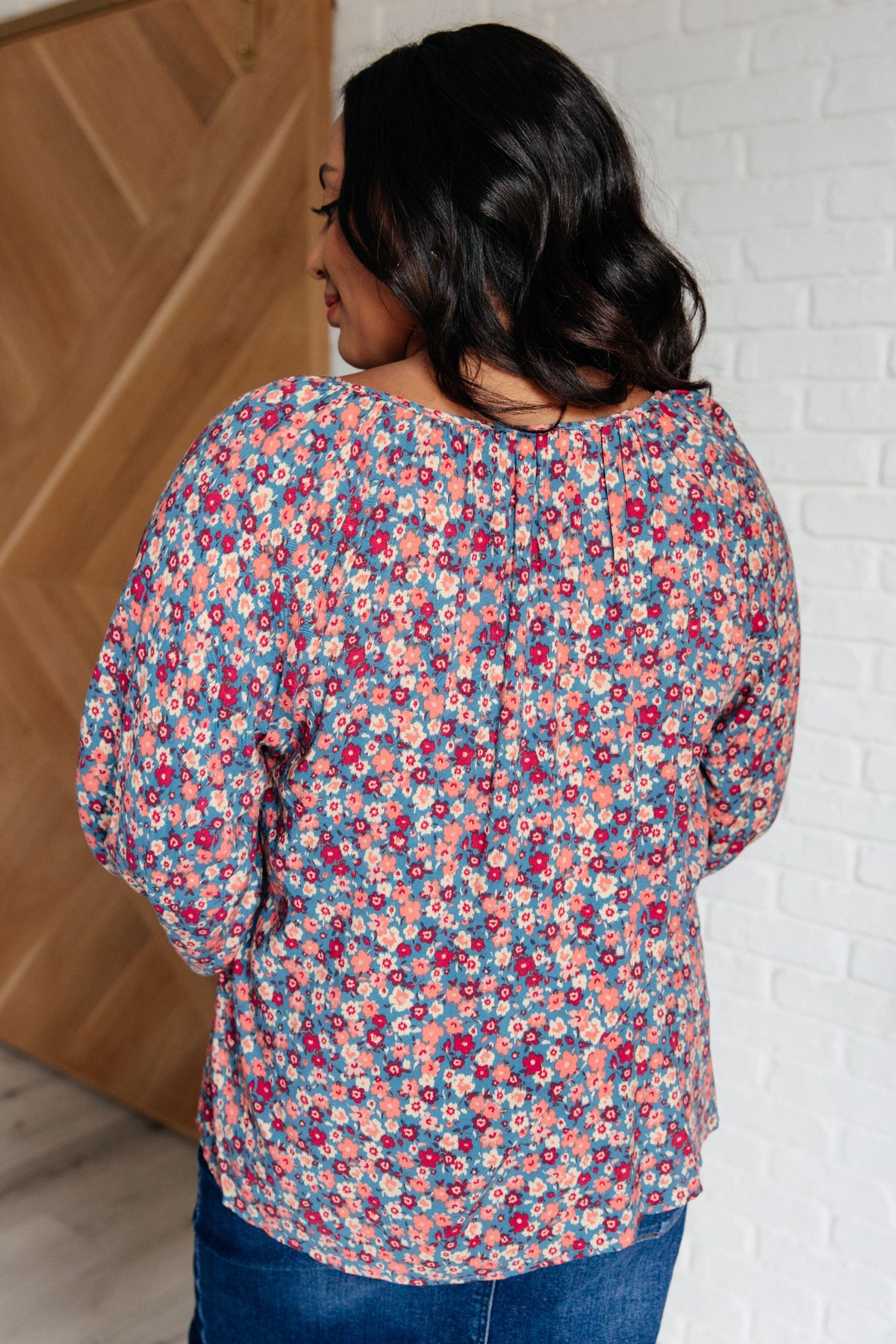 Sunday Brunch Blouse in Denim Floral - 1985 THE VAULT