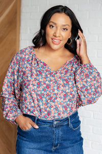 Sunday Brunch Blouse in Denim Floral - 1985 THE VAULT