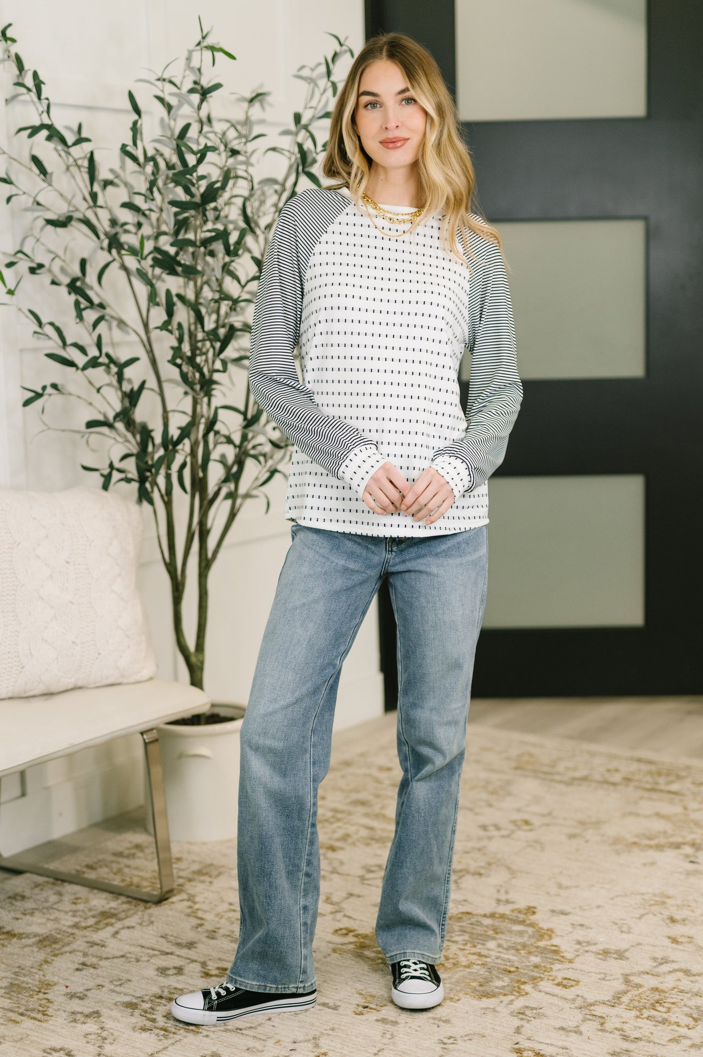 That's What I Like Raglan Patchwork Long Sleeve Top