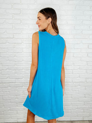 The Power I Hold V-Neck Ribbed Knit Dress in Aqua Glow