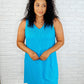 The Power I Hold V-Neck Ribbed Knit Dress in Aqua Glow