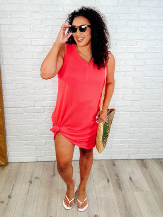 The Power I Hold V-Neck Ribbed Knit Dress in Summer Coral