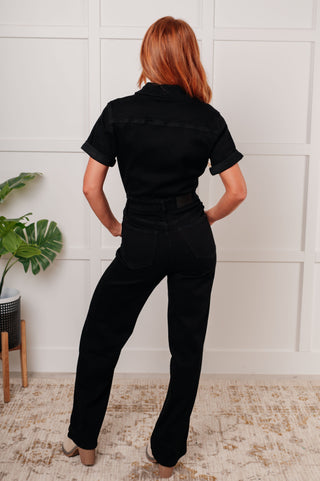 Tilda Short Sleeve Control Top Denim Jumpsuit - 1985 the VAULT Boutique