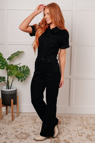 Tilda Short Sleeve Control Top Denim Jumpsuit - 1985 the VAULT Boutique