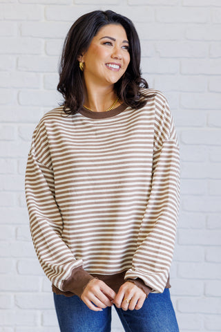 Too Good to be True Striped Drop Shoulder Top in Brown - 1985 the VAULT Boutique