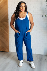 Totally Me Spaghetti Strap Jumpsuit in Light Navy - 1985 the VAULT Boutique