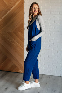 Totally Me Spaghetti Strap Jumpsuit in Light Navy - 1985 the VAULT Boutique