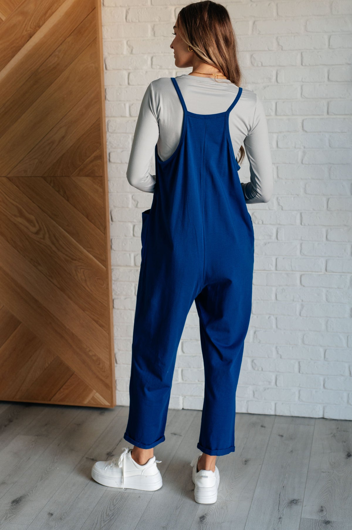 Totally Me Spaghetti Strap Jumpsuit in Light Navy - 1985 the VAULT Boutique