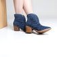 Twilight Studded Heeled Ankle Boot in Denim - 1985 the VAULT Boutique