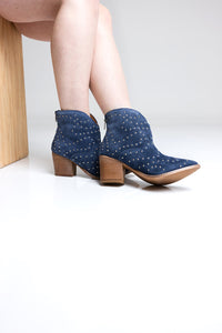 Twilight Studded Heeled Ankle Boot in Denim - 1985 the VAULT Boutique