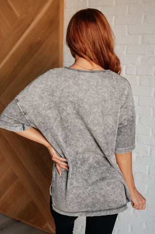 Unbothered Mineral Wash Top in Grey - 1985 the VAULT Boutique