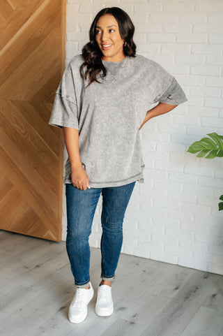 Unbothered Mineral Wash Top in Grey - 1985 the VAULT Boutique